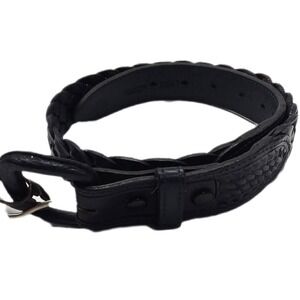 Justin Black Leather Belt Braided‎ Woven Western Style Size 28 Tonal Stitching